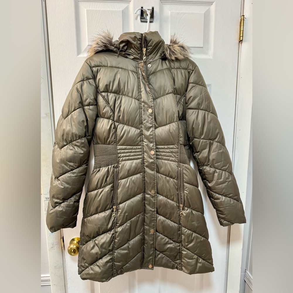 Liz Claiborne Puffer Jacket with Faux Fur Hood